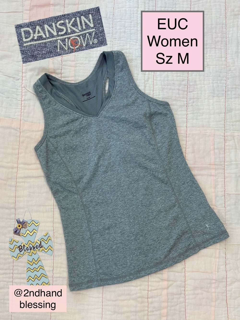 EUC Danskin Now Gray Women's Racerback Active Tank Top Sz M Built In Bra, Pocket